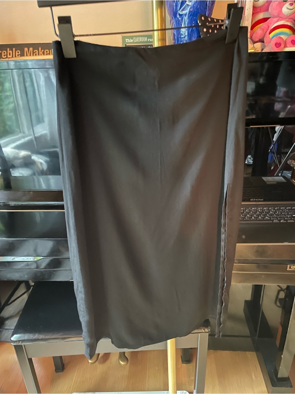 Reformation Black Silk Thigh Slit Midi Skirt
